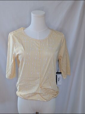 Tail Shirt Womens Medium Yellow White Stripes Camille Curved Front Hem Drape NWT